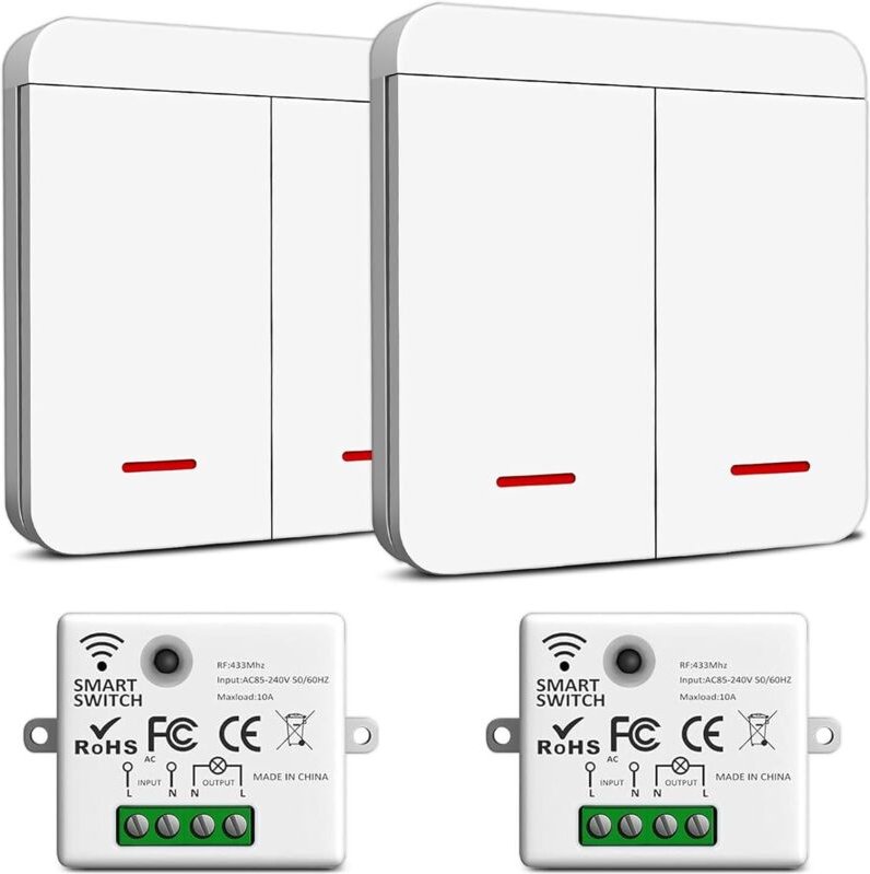 230-V-Funklichtschalter-Set – Drahtloser Sicherheitssender und -empfänger – Wasserdichter Wandschalter zum Schalten von ...
