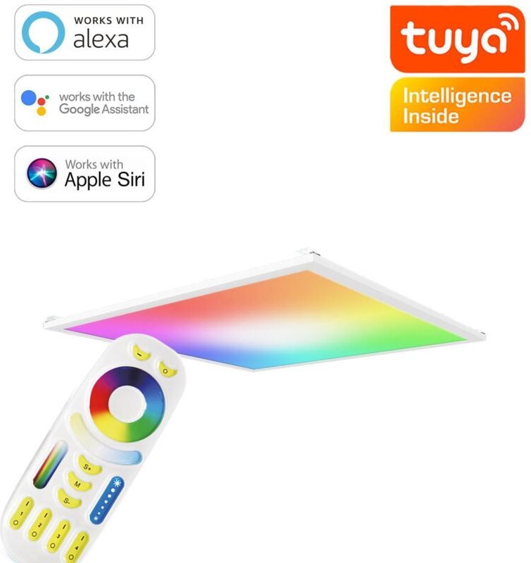 RGB+CCT LED Panel 60x60cm inkl. MiBoxer Smarthomesteuerung 48W 24V Rahmen weiß - Panelmontage: Z Halterung für Wand und ...