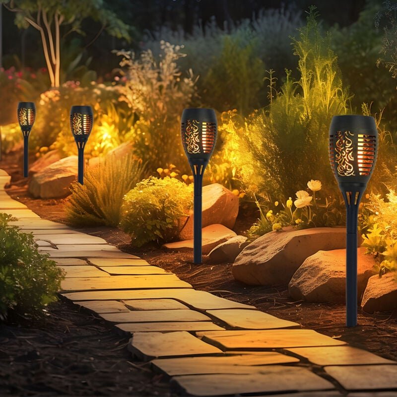 Solarleuchte Feuereffekt Solarfackel Flammeneffekt Gartenleuchte schwarz Fackel, Kunststoff, led Leuchtmittel orange, h ...