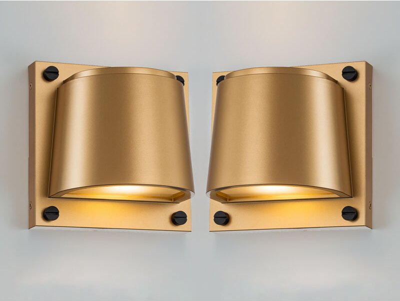 Meinewunschleuchte - 2er Set led Außenwandleuchten Downlight Messingfarben, Höhe 16,5cm