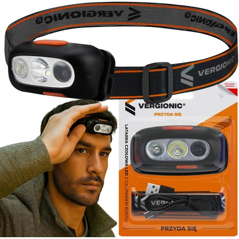 LED-Stirnlampe, wiederaufladbarer Akku, Bewegungssensor, 3 Modi, starke Leistung