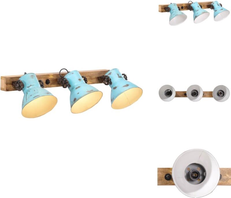 Wandleuchte 25 W Blau 65x25 cm E27 - Wandleuchte - Industrielampen - Eisenleuchten - Holzelemente - Wohnraumbeleuchtung