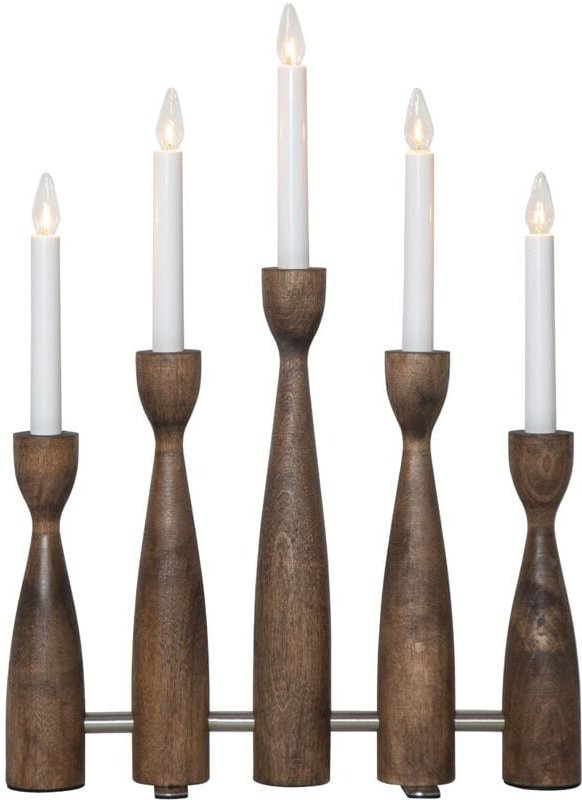 Star Trading - Kerzenleuchter ,Midja', led, 5-armig, Holz in Wallnuss-Optik