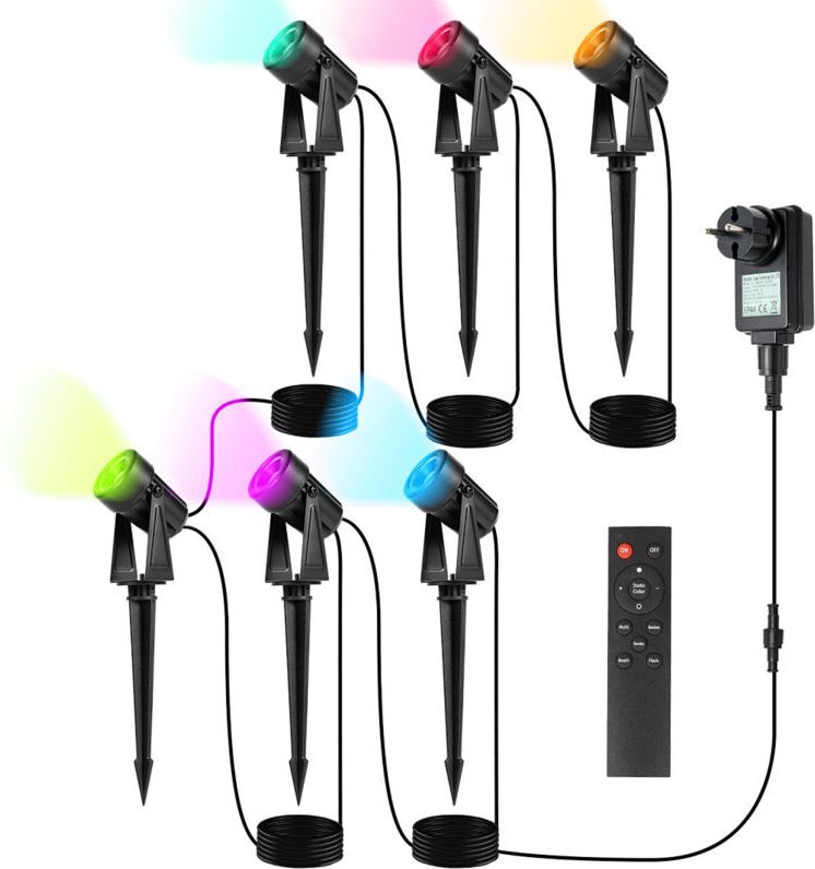 Randaco LED Gartenstrahler mit Erdspieß 6er Set, Gartenleuchte Gartenbeleuchtung mit Stecker Wasserdicht IP65 RGB