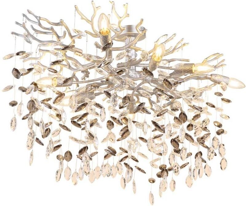 Deckenleuchte Kronleuchter Deckenlampe silber Glaskristalle rauchfarben H 50 cm