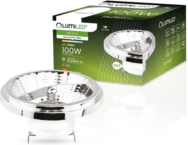 LED-Lampe G53 AR111 GU10 15W = 100W 1521lm 4000K 24° 12V Silber LUMILED