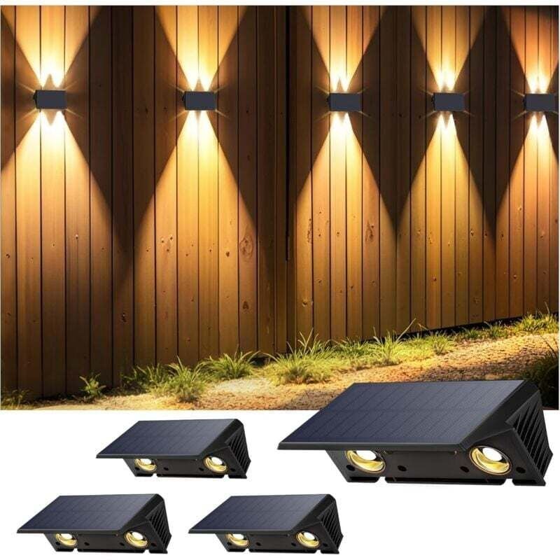Ulisem Solar-Wandleuchte für den Außenbereich, warmweißes Licht, 1500 mAh, IP67 wasserdicht, 4 Stück, für Gartenzaun
