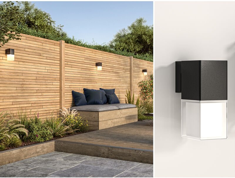 LED Außenwandleuchte eckig Aluminium Schwarz Down Light, 20x14cm