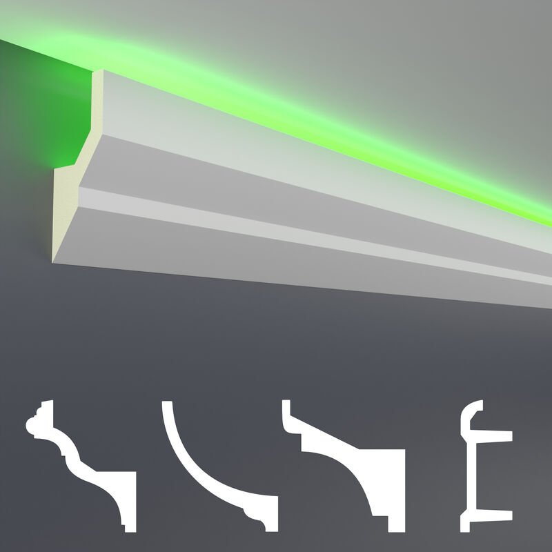 Led Stuckleisten aus pu - lichtundurchlässig, Variantenvielfalt & vorgrundiert - Sparpakete: 20 Meter, LED-9 / 100x40mm