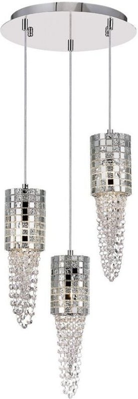 Inspired Diyas - Camden - Deckencluster Anhänger 3 Licht G9 Rund poliertes Chrom, Mosaikglas, Kristall