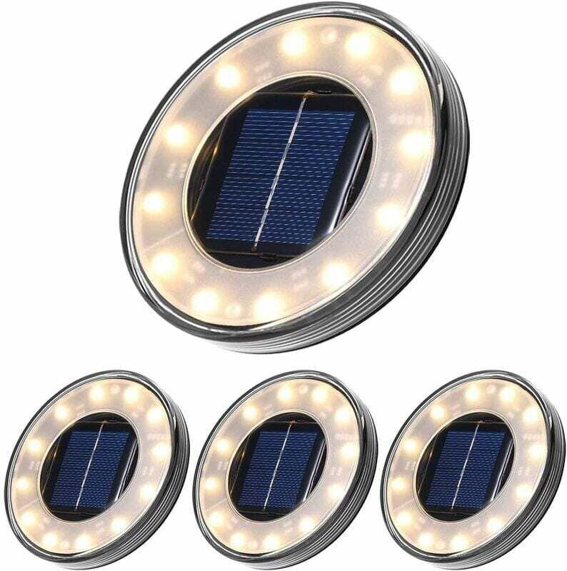 LED-Solar-Bodenleuchten, 4er-Pack, 12 LEDs, Solar-Außenbeleuchtung, wasserdicht IP68, Straßenlaterne, Erdlicht für Weg, ...