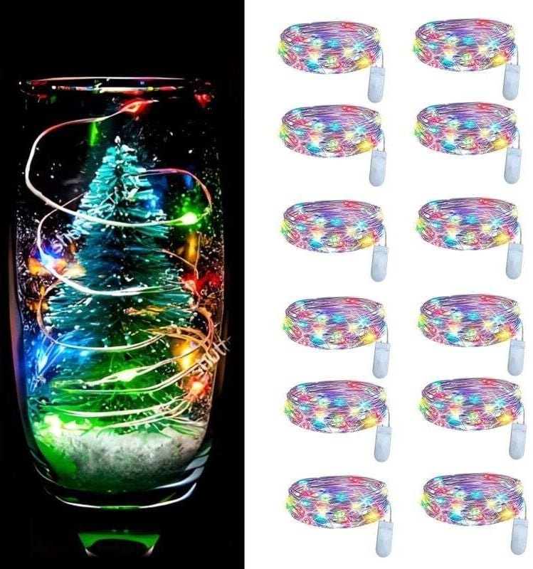 Set mit 12 bunten Lichterketten, 2 m lang, 20 LEDs, Mini-LED-Lichterkette, wasserdicht, für Hochzeiten, Weihnachten, Sch...
