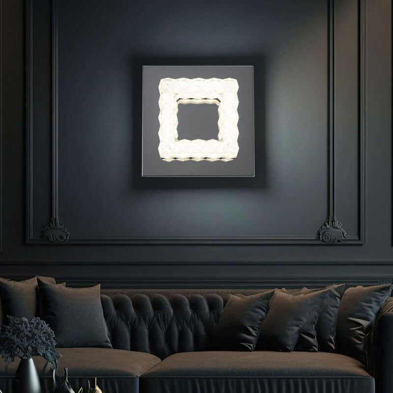 Wandleuchte Wandlampe Schlafzimmerlampe led Kristalle chrom Wandstrahler, Acryl, 1x led 6W 520Lm 3000K, LxBxH 18x18x9,6 ...