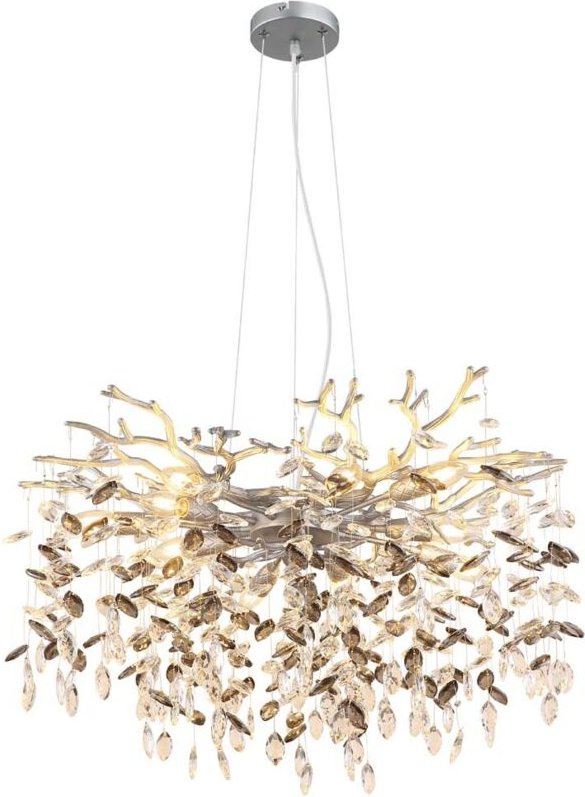 Pendelleuchte Kronleuchter Hängeleuchte silber Glaskristalle rauchfarben H 120cm
