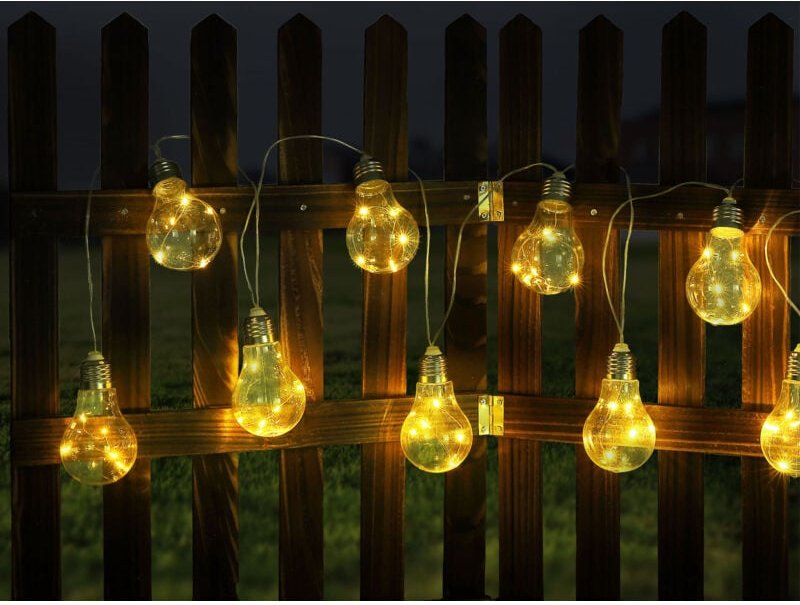 Solar led Outdoor Lichterkette mit 10 Glühbirnen, 2 Lichtmodi, Länge 3,8 Meter