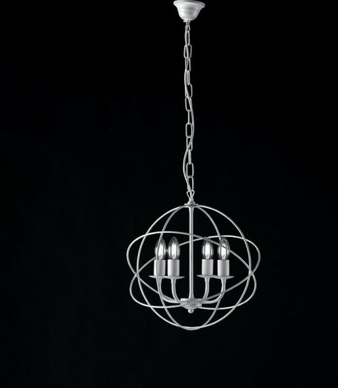 Kronleuchter Deko Pendelleuchte Eisen Weiß Silber vier Lichter 39x h42 cm