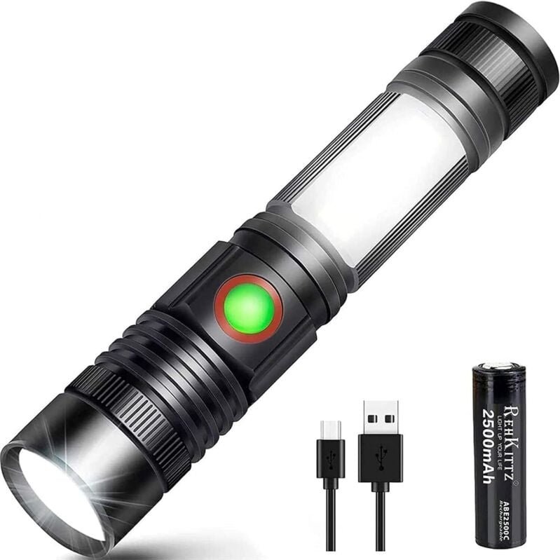Taschenlampe LED-Taschenlampe USB wiederaufladbar leistungsstarke militärische COB-Lampe tragbare zoombare Taschenlampe ...