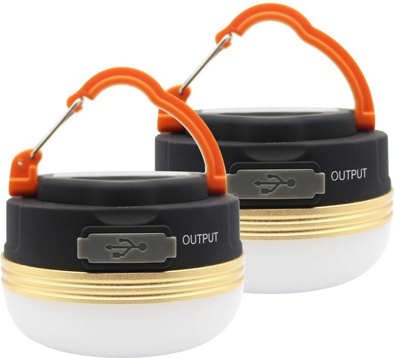2er-Pack Camping-Licht-Laterne, LED, wiederaufladbare USB-Lampe, wasserdicht, 3 Modi, Power Bank, Zeltlichter für Outdoo...
