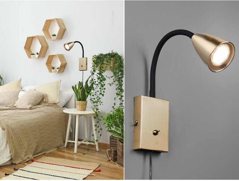 Meinewunschleuchte - Flexible led Leselampe, Wandleuchte mit & ohne Stecker, Messing matt