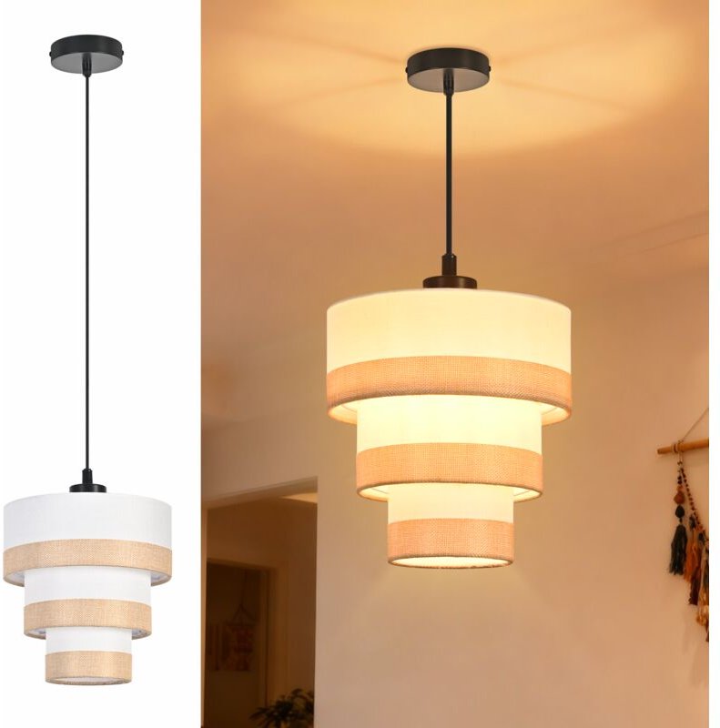 GBLY Pendelleuchte Vintage 1 Flammig Stoff E27 Höhenverstellbar Rustikal Hängeleuchte Für Esstisch Schlafzimmer Küche Oh...