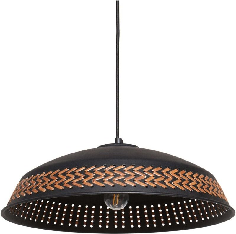 Beliani - Hängelampe Schwarz Eisen pu Leder Kuppel Schirm Modern Zeitgenössischer Stil