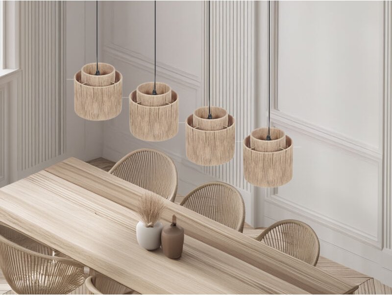 Pendelleuchte SMILLA 4-flammig aus Jute Natur im Boho Stil, Breite 115cm