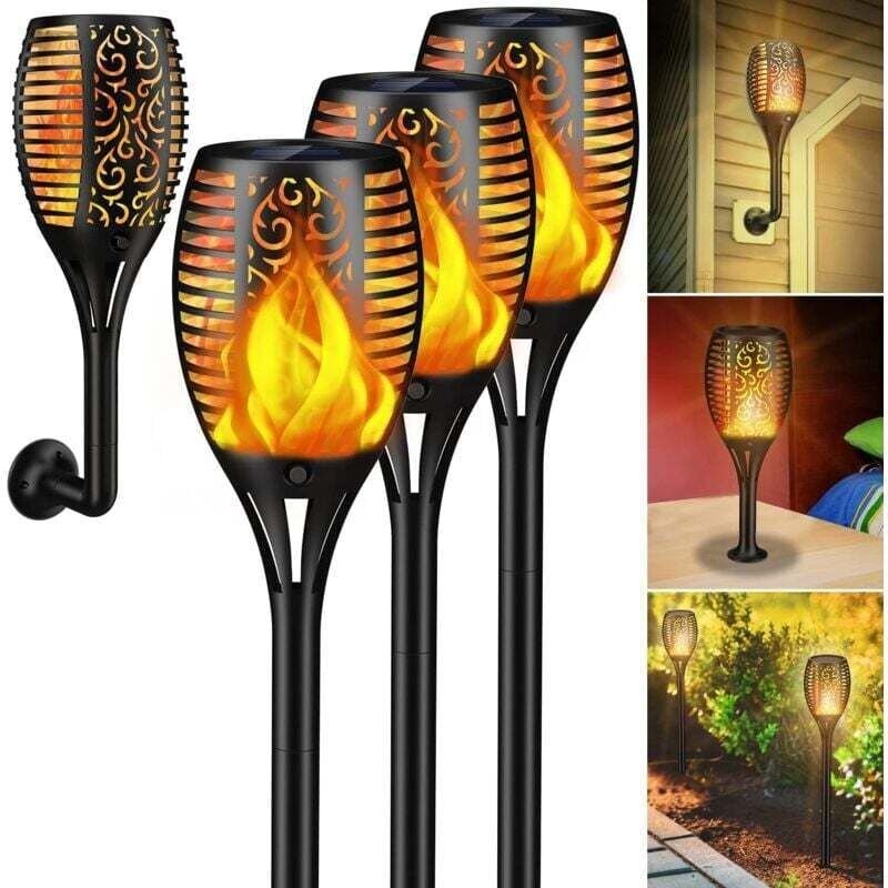 Lampes solaires d'extérieur de jardin avec flammes solaires étanches IP65, 4 lampes solaires de jardin avec flammes réal...