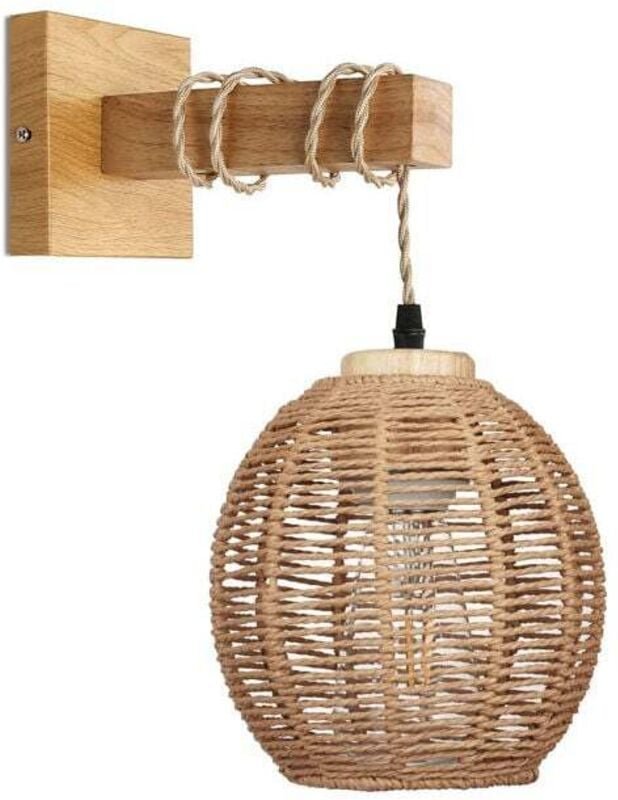 Wandleuchte im Retro-Stil mit Rattan- und Metallhanfseil, kompatibel mit E26- und E27-Glühbirnen, geeignet für Innenbele...