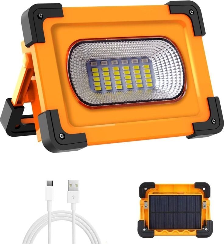 Wiederaufladbarer 60-W-LED-Scheinwerfer, tragbare Arbeitsleuchte mit 4 Modi, Akku und Solarpanel, Notbeleuchtung, ideal ...