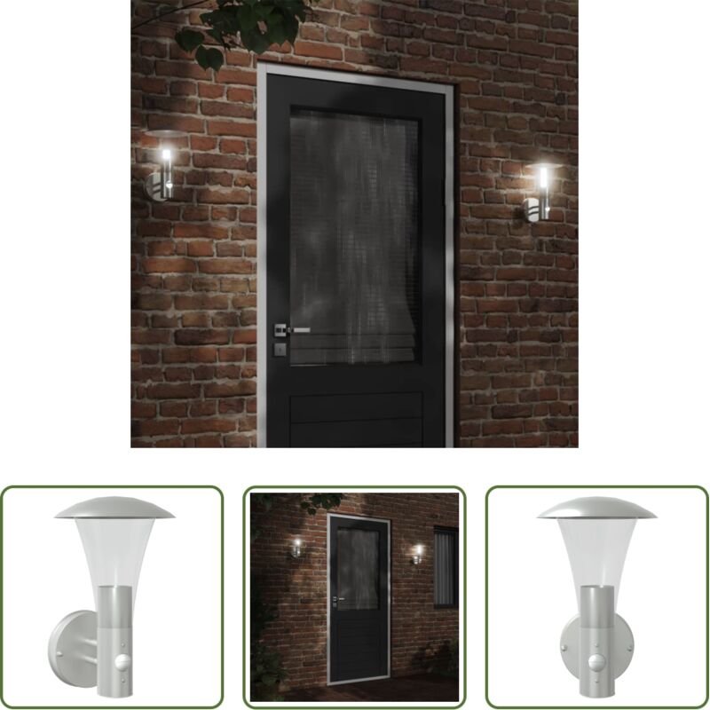 vidaXL Bewegungsmelder - Außenwandleuchte mit Bewegungsmelder Silbern Edelstahl