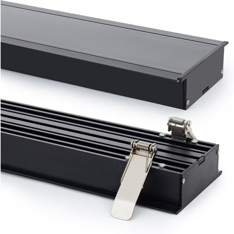 Aluminiumprofil Einbau xl für led Streifen bis 60 mm mit durchgehender Abdeckung Schwarz 2 m Schwarz transluzent