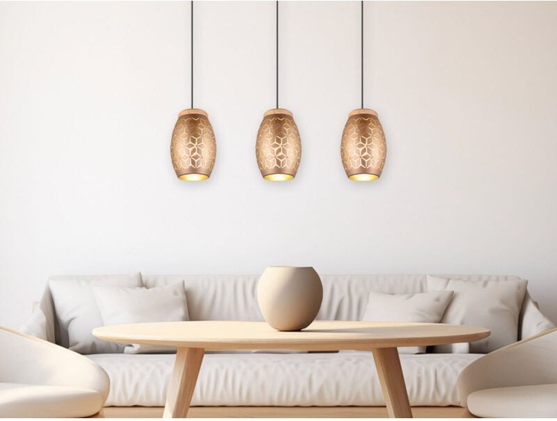 Meinewunschleuchte - led Pendelleuchte 3-flammig in Coffee mit ausgefallenem Stanzmuster, b: 71cm