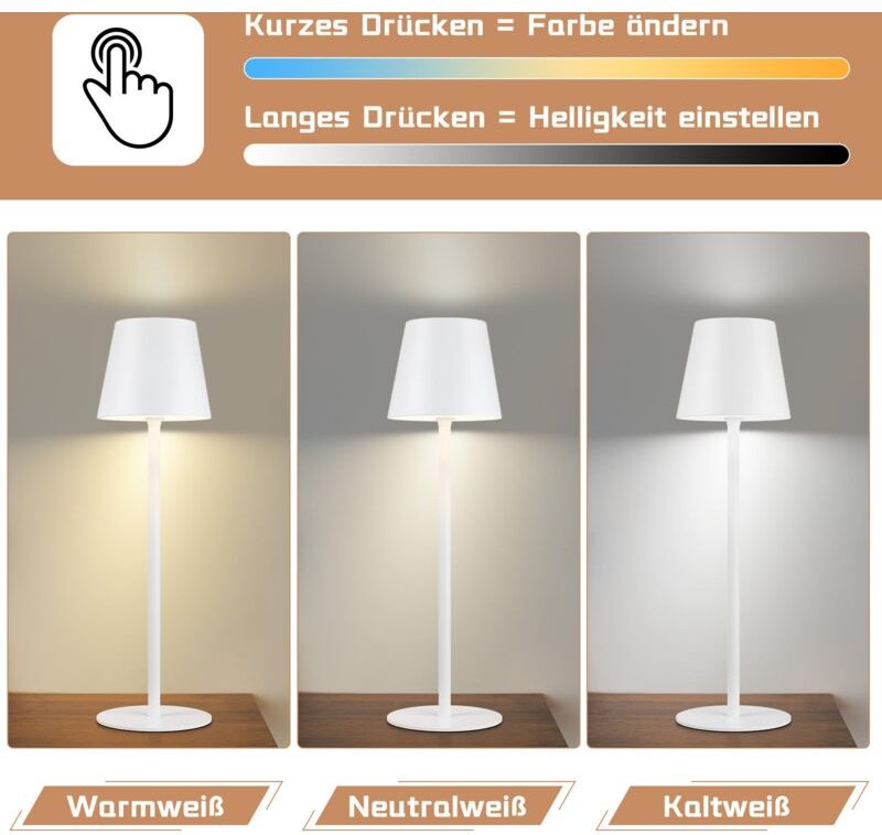 Nachttischlampe Akku Led Tischlampe - Kabel2 stück600mhA Aussentischleuchte Dimmbar Tischleuchte Aufladbar Akkulampe Bat...