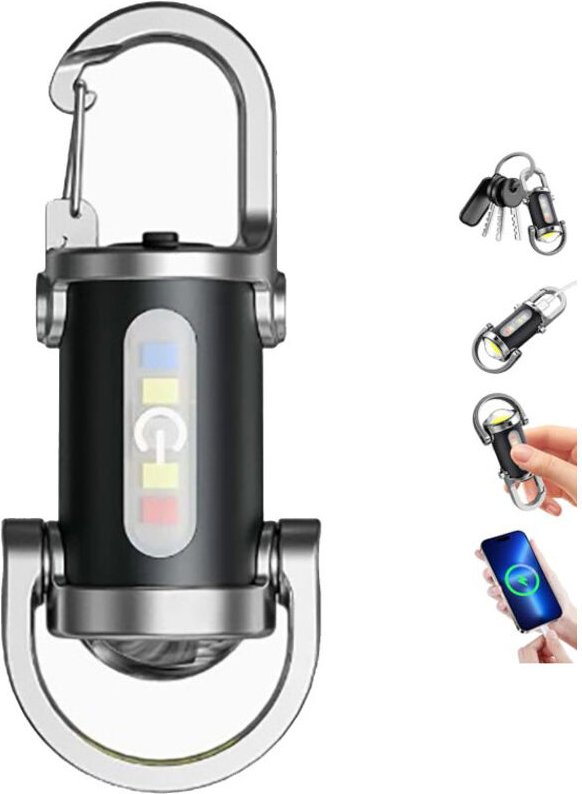 Thumbnail - Ultrastarke LED-Taschenlampe, wiederaufladbar, USB C, wasserdicht, 7 Modi, Schlüsselanhänger-Taschenlampe, Outdoor, Camp...