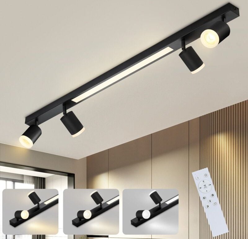 Led Deckenleuchte Dimmbar Deckenstrahler Gbly Küchenlampe 4 Flammig Schwarz 38W mit Fernbediennung 3000K-6500K Deckenspo...