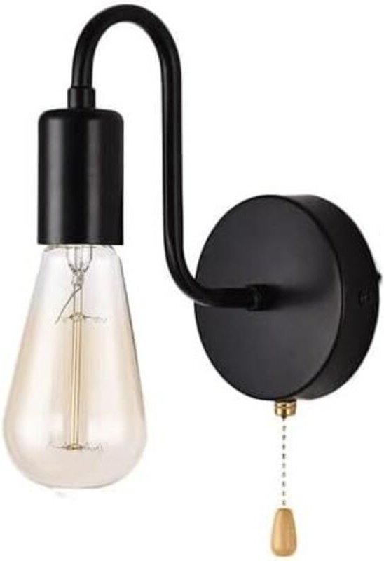 Vintage-Wandleuchte, Retro-Industrie-Wandleuchte, E27-Fassung-Wandleuchte mit Zugschalter, Metall-Wandstrahler, für Schl...