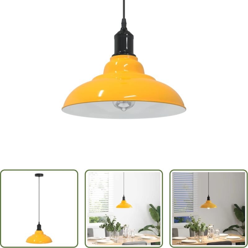 Vintage-Design - Pendelleuchte Höhenverstellbar E27 Gelb Glänzend Ø 31 cm Metall