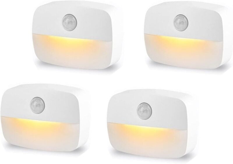 Set mit 4 batteriebetriebenen LED-Nachtlichtern mit Bewegungsmelder und automatischen Sensoren für Badezimmer, Flur, Kle...