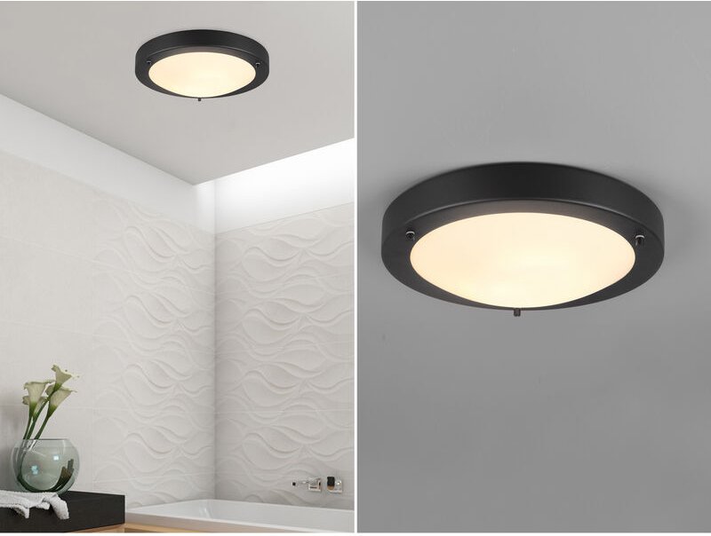 Trio Leuchten - led Bad Deckenleuchten in Schwarz mit Glas Weiß Badlampen, ø 31,5cm