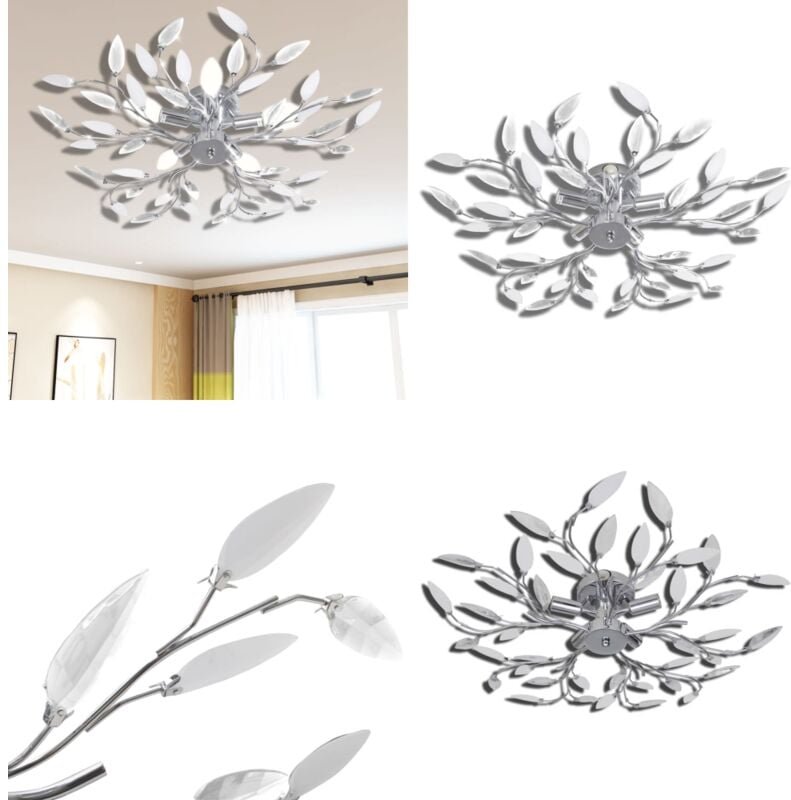 Thumbnail - Vidaxl - Deckenlampe transparente weiße Blätterranken mit Acryl-Blättern 5x E14 - Deckenlampen - Deckenlampe - Home & Li...