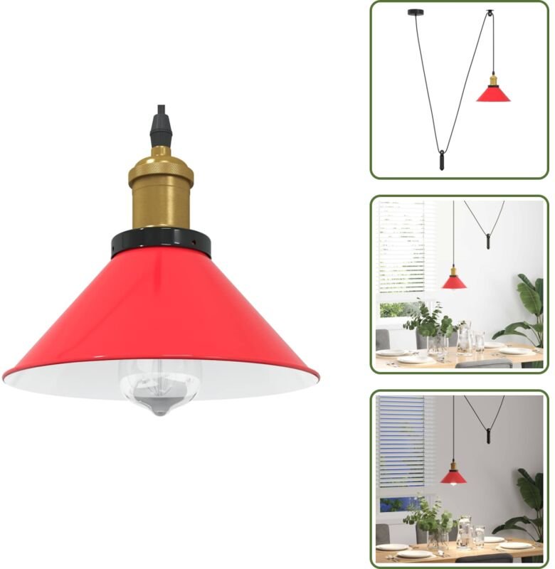The Living Store Pendelleuchte Höhenverstellbar E27 Rot Glänzend Ø 22 cm Metall - Vintage-Design