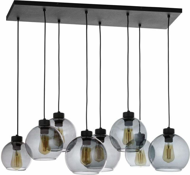 Hängelampe Esstisch Glas Kugel Schirm 8 flammig Schwarz Grau