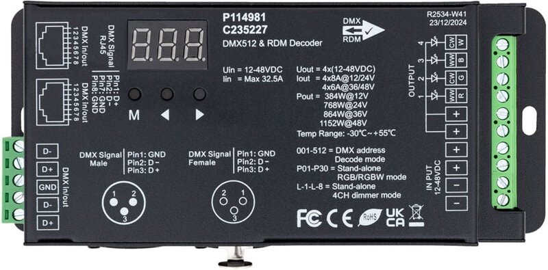 DMX512 Decoder RDM für LED Streifen RGB/RGBW High Power RGB/RGBW/RGB