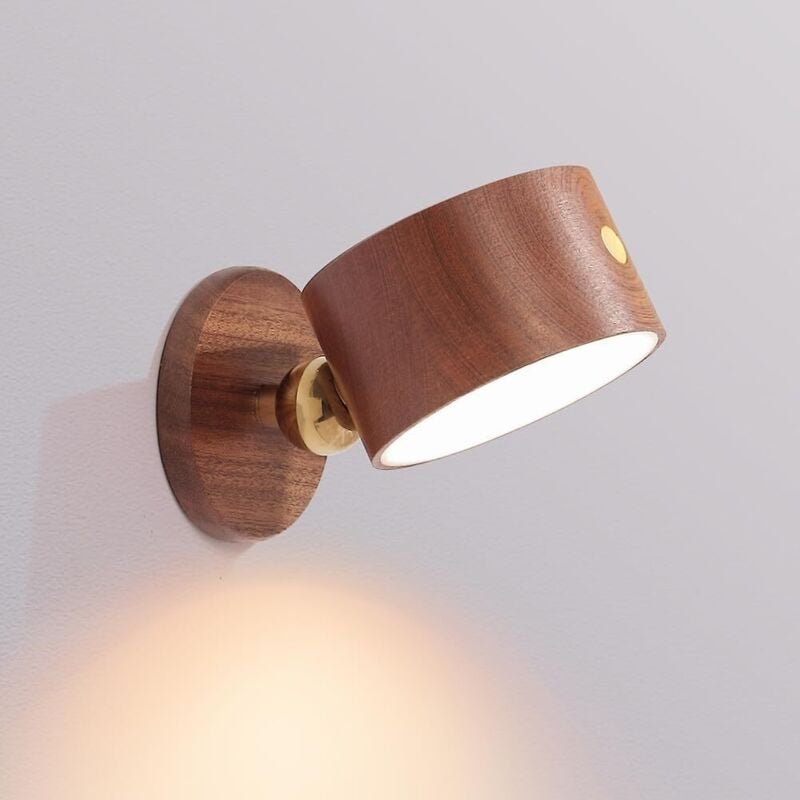 Wand-/Nachttischlampe aus Sapele-Holz – wiederaufladbar, magnetisch, um 360° drehbar und dimmbar, geeignet für Kleidersc...