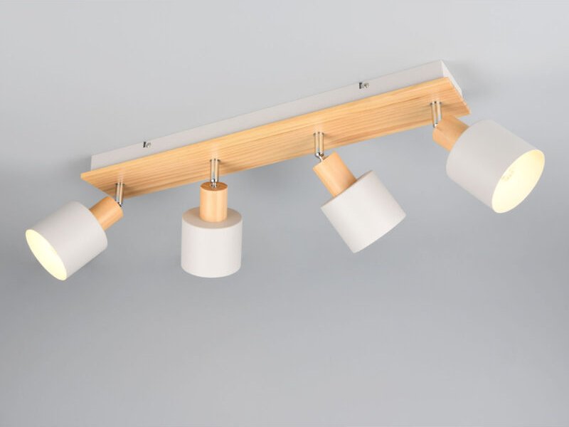 Led Deckenstrahler Hellgrau mit Holz 4-flammig, Breite 60cm