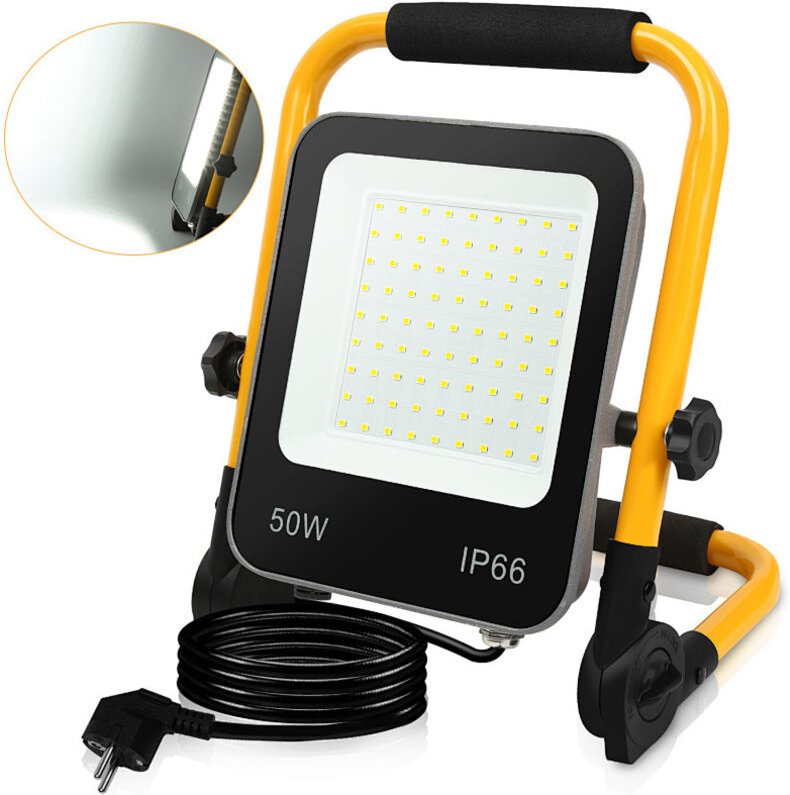Jiubiaz LED Baustrahler Arbeitsleuchte 50W 5100LM Kaltweiß LED Fluter mit 3M Kabel und Wasserdicht IP66 Strahler für Inn...