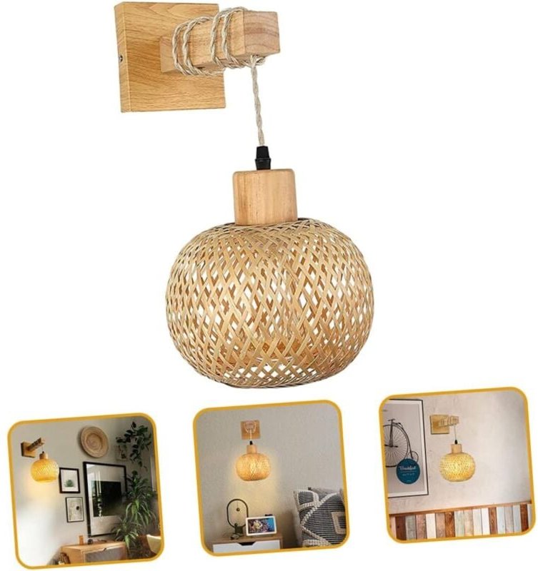 Japanische Wandleuchten im Vintage-Stil, Nachttischlampe aus gewebtem Bambus, Wandleuchten aus Rattan für Esszimmer, Sch...