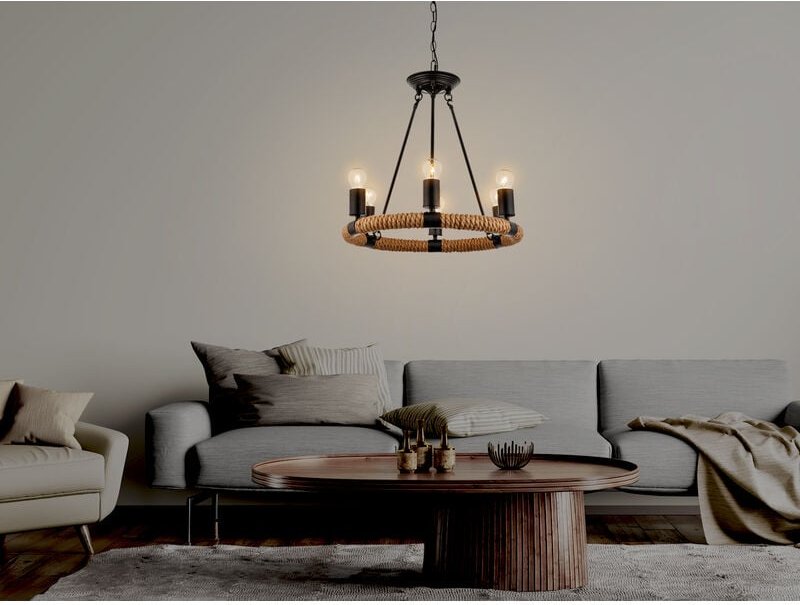 Led Kronleuchter 6-flammig mit Hanfseil Ring Ø50cm