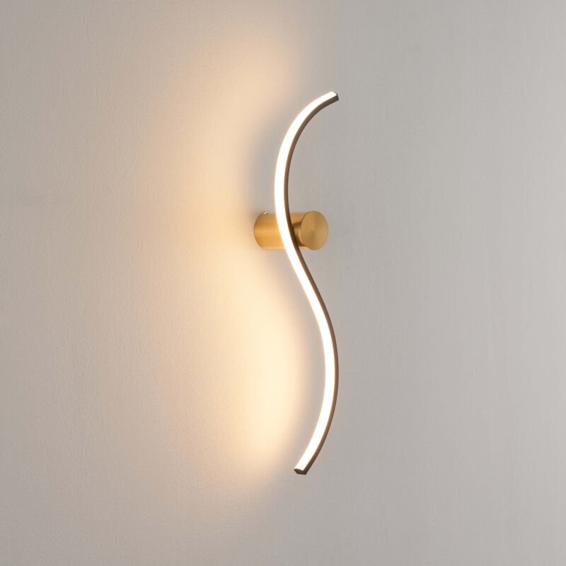 LED-Wandleuchte aus langer schwarzer Welle und Messinghalterung -Curva
