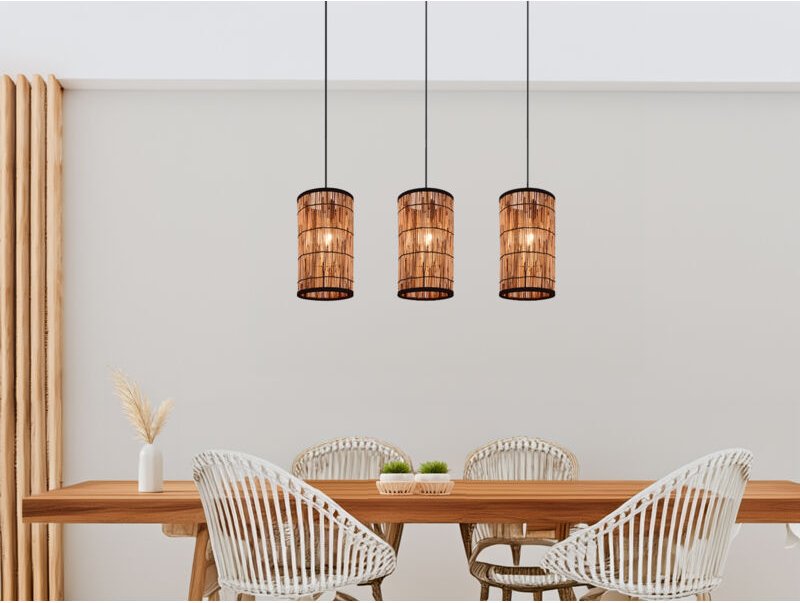 Meinewunschleuchte - Pendelleuchte sara 3-flammig mit Lampenschirmen aus Rattan, Breite 80cm